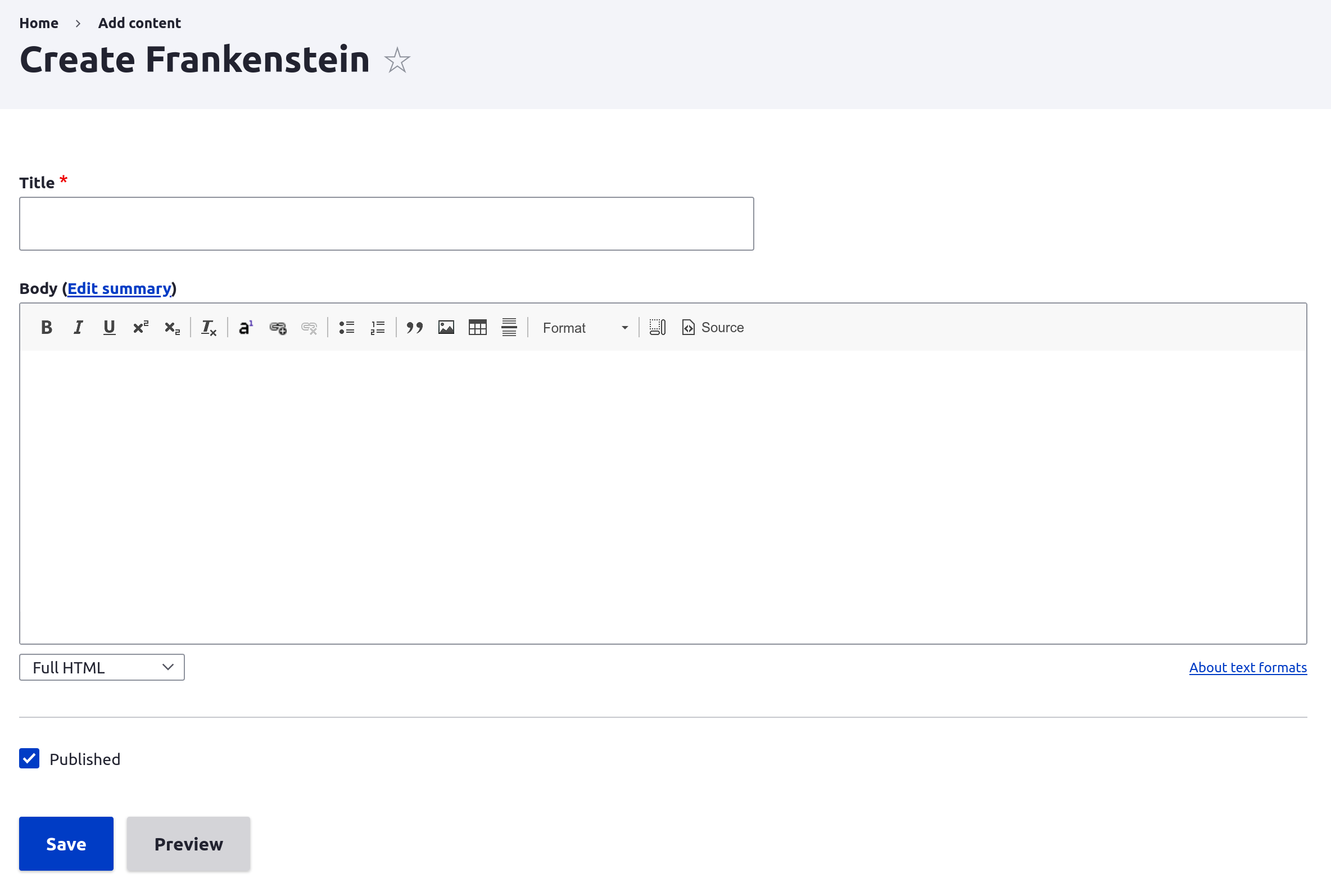 Regular node add form with Save button